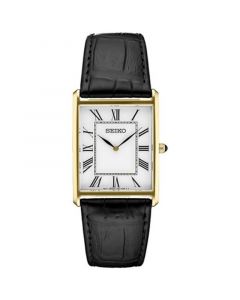 Men's Essentials Black Leather Strap Watch 28mm