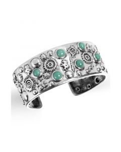 Green Turquoise Gemstone Petroglyph Cuff Bracelet in Sterling Silver