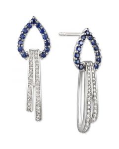 Sapphire (1/2 ct. t.w.) & Diamond (1/4 ct. t.w.) Looped Drop Earrings in 14k White Gold