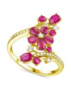 Ruby (1-1/2 ct. t.w.) & Diamond (1/4 ct. t.w.) Flower Statement Ring in 14k Gold