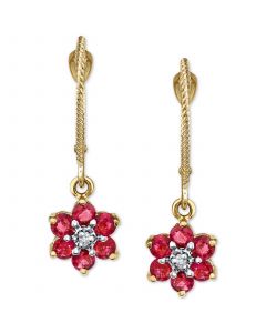 Ruby (1-1/5 ct. t.w.) & Diamond Accent Floral Drop Earrings in 14k Gold