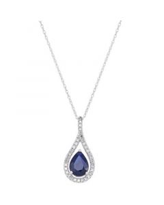 Sapphire (1-1/3 ct. t.w.) & Diamond (1/6 ct. t.w.) Teardrop Halo 18" Pendant Necklace in 14k White Gold