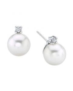 Cultured White South Sea Pearl (9mm) & Diamonds (1/10 ct. t.w.) Stud Earrings in 14k White Gold