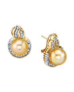 Cultured Golden South Sea Pearl (10mm) & Diamond (5/8 ct. t.w.) Stud Earrings in 14k Gold