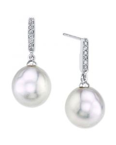 Cultured White South Sea Pearl (10mm) & Diamond (1/10 ct. t.w.) Drop Earrings in 14k White Gold