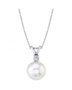 Cultured White South Sea Pearl (9mm) & Diamond (1/10 ct. t.w.) 18" Pendant Necklace in 14k White Gold