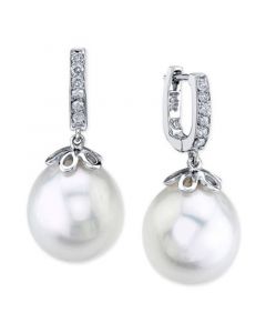 Cultured Freshwater Pearl (10mm) & Diamond (1/10 ct. t.w.) Drop Earrings in 14k White Gold