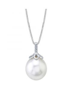 Cultured Freshwater Pearl (12mm) & Diamond Accent 18" Pendant Necklace in 14k White Gold