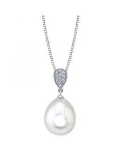 Cultured Freshwater Pearl (12mm) & Diamond (1/10 ct. t.w.) 18" Pendant Necklace in 14k White Gold