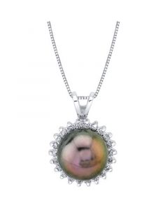 Cultured Tahitian Pearl (10mm) & Diamond (1/5 ct. t.w.) Halo 18" Pendant Necklace in 14k White Gold