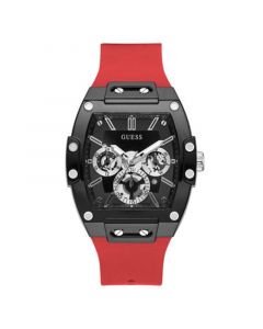 Mens Multi-Function Black and Red Silicone Watch 43mm