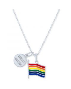 Diamond Accented Disc & Pride Flag Pendant Necklace in Sterling Silver, 16" + 4" extender