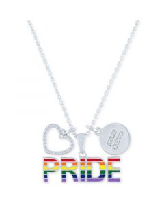 Diamond Accented Disc, Heart & PRIDE Pendant Necklace in Sterling Silver, 16" + 4" extender