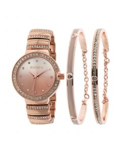 Women's 3 Piece Rose Gold-Tone Strap Watch and Bracelet Set