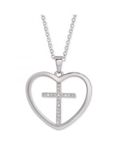 Diamond Cross in Heart Pendant Necklace (1/10 ct. t.w.) in Sterling Silver, 16" + 2" extender