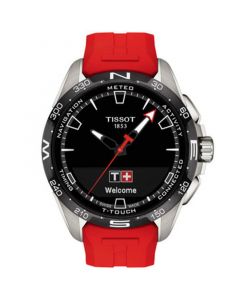 Men's Swiss T-Touch Connect Solar Red Rubber Strap Smart Watch 48mm