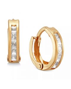 Children's Cubic Zirconia Extra Small Huggie Hoop Earrings in 14k Gold, 10mm