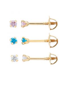 3-Pc. Set Cubic Zirconia Screwback Children's Stud Earrings in 14k Gold