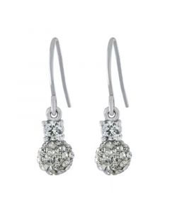 6mm Pave Crystal Ball Drop Wire Earrings in Sterling Silver