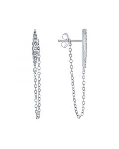 Cubic Zirconia Front Back Post Chain Earrings in Sterling Silver