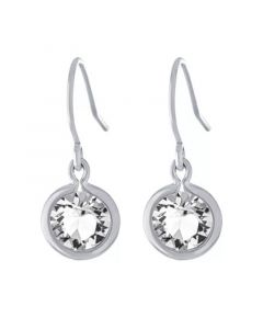 Fine Crystal 6mm Bezel Drop Earrings in Sterling Silver