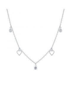 Cubic Zirconia and Heart Dangle 16" + 2" Necklace in Sterling Silver