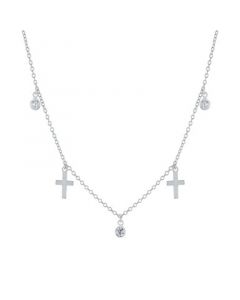 Cubic Zirconia and Cross Dangle 16" + 2" Necklace in Sterling Silver