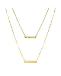 Double Layered 16" + 2" Cubic Zirconia Double Bars Chain Necklace in Gold Over Sterling Silver