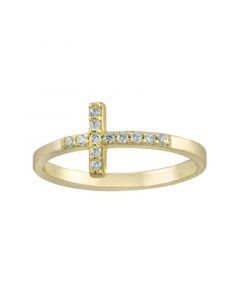 Cubic Zirconia Sideways Cross Ring in Gold Over Sterling Silver