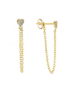 Cubic Zirconia Front Back Post Chain Earrings in Gold Over Sterling Silver