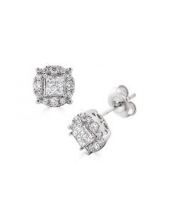 Diamond Princess Cut Quad Center Stud Earrings (1/2 ct. t.w.) in 14K White Gold