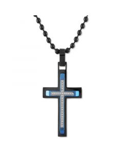 Men's Diamond Cross Multi-Tone 22" Pendant Necklace (1/6 ct. t.w.) in Stainless Steel & Blue & Black Ion-Plate