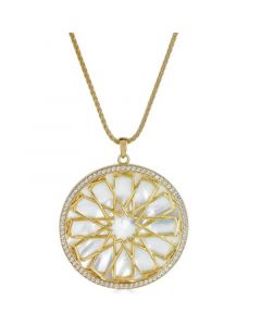 Mother-of-Pearl & Cubic Zirconia Flower Disc Pendant Necklace in 14k Gold-Plated Sterling Silver, 27" + 1" extender