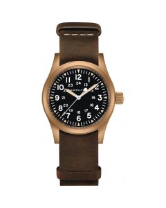 Men's Swiss Mechanical Khaki Field Brown Leather Strap Watch 38mm