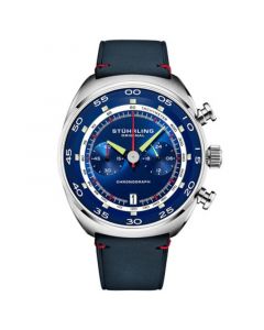 Men's Chrono Blue Genuine Leather Strap Watch with Tachymeter 44mm