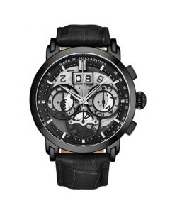 Men's Chrono Black Alligator Embossed Genuine Leather Strap Watch 47mm