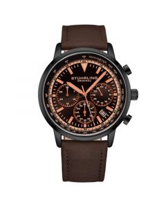 Men's Chrono Dark Brown Genuine Leather Strap Watch 44mm