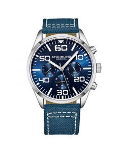 Men's Chrono Dark Blue Canvas with Light Blue Contrast Stitching Strap Watch 42mm