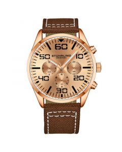 Men's Chrono Brown Canvas with White Contrast Stitching Strap Watch 42mm