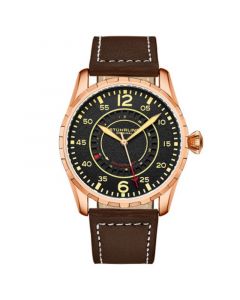 Men's Quartz Brown Genuine Leather with Cream Contrast Stitching Strap Watch 44mm