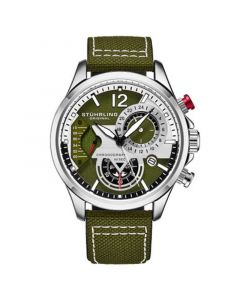 Men's Chronograph Green Genuine Fabric Covered Leather Strap Watch 45mm