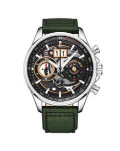 Men's Quartz Green Genuine Leather Strap Watch 45mm