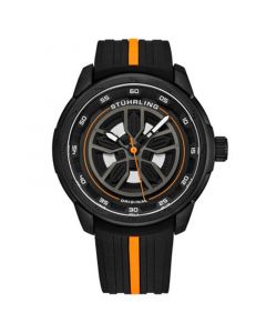 Men's Black Rubber Silicone Strap with Orange Stripe Watch 44mm