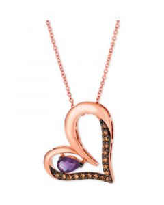 Grape Amethyst (1/3 ct. t.w.) & Chocolate Diamond (1/4 ct. t.w.) Heart 18" Pendant Necklace in 14k Rose Gold