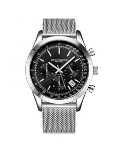 Men's Quartz Chronograph Date Silver-Tone Stainless Steel Mesh Bracelet Watch 44mm