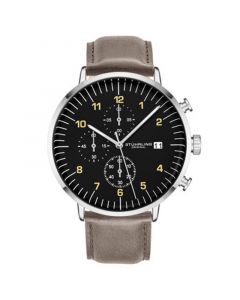 Men's Gray Genuine Leather Strap Chrono Watch 42mm