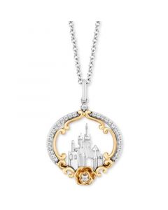 Diamond Belle Castle & Rose 18" Pendant Necklace (1/6 ct. t.w.) in Sterling Silver & 14k Gold