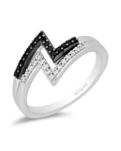 Black Diamond (1/8 ct. t.w.) & White Diamond (1/8 ct. t.w.) Cruella Double Lightening Bolt Ring in Sterling Silver & Black Rhodium-Plate