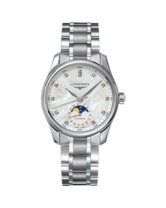 Women's Swiss Automatic Master Moonphase Diamond (1/20 ct. t.w.) Stainless Steel Bracelet Watch 34mm