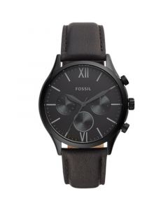 Men's Fenmore Multifunction Black Leather Watch 44mm